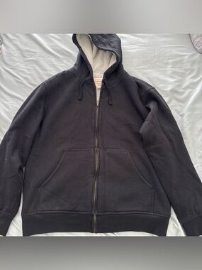 Weatherproof Black Zip-Up Hooded Sweater with Sherpa Lining